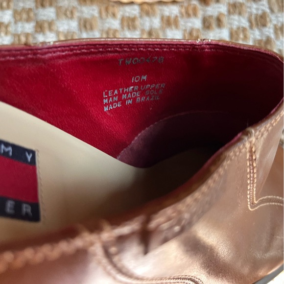 Tommy Hilfiger Brown Leather Mule Shoes with Chunky Wood Heel Slip On - Picture 6 of 8